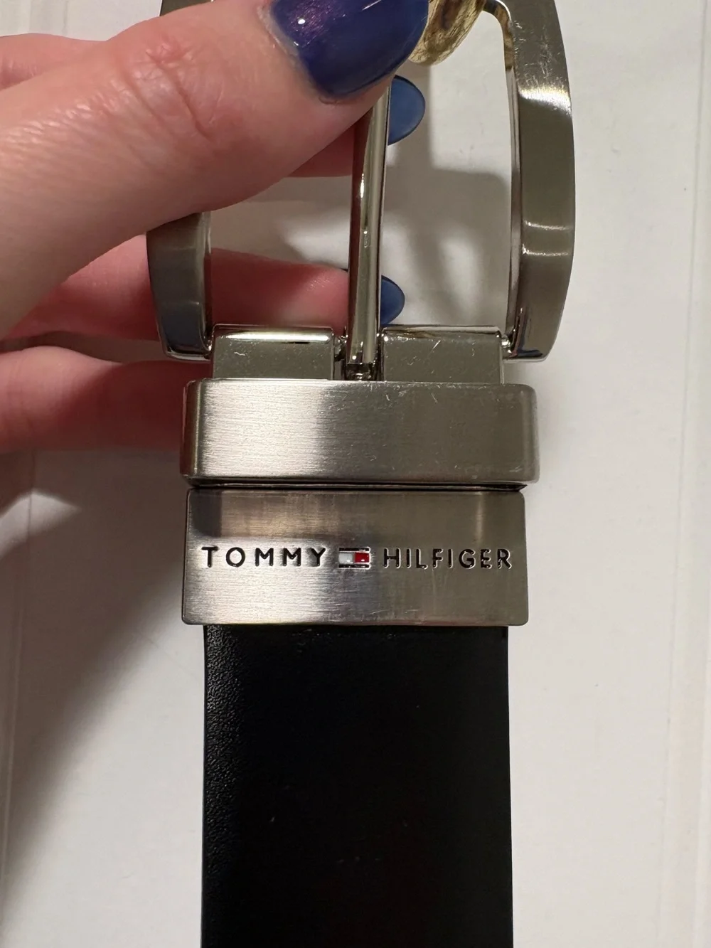 Tommy Hilfiger Black Belt with Brushed Silver Logo Buckle
